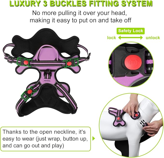 Dog Harness, Adjustable Reflective Dog Vest No Pull Dog Harness with Badge and Bow Tie for Puppy Small Medium Large Dogs-PawvioPets