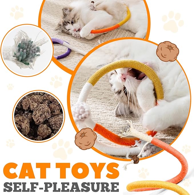Cat Chew Ropes 3 Pack with Natural Catnip, Interactive Catnip Toys for Indoor Cats, Safe Teeth Cleaning Kitten Rope Toy, Durable Cat Kicker Chew Toy for All Breeds-PawvioPets