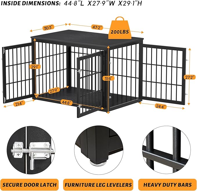 48 Inch Heavy Duty Dog Crate Furniture for Large Dogs, Decorative Pet House End Table, Extra Large Wooden Cage Kennel Furniture Indoor, Black-PawvioPets