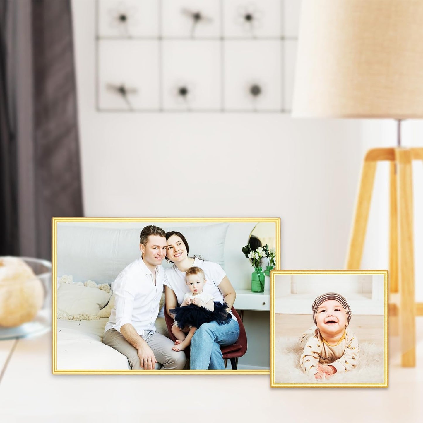 8x12 Picture Frame Set of 2, Matte Gold Modern Simple Thin Aluminum Metal Photo Frame with HD Real Glass, Display for Tabletop and Wall Collage, 2 Pack