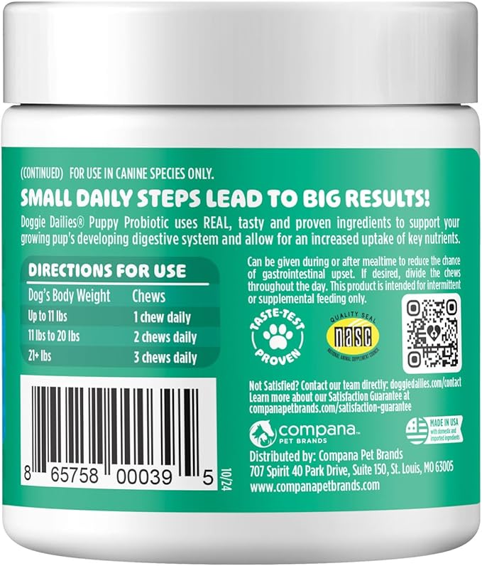 Doggie Dailies Puppy Probiotic, Probiotics for Puppies with Digestive Enzymes, Promotes Digestive Health, Supports Immune System & Overall Development (Pumpkin) 120 Soft Chews-PawvioPets