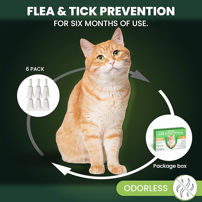 Flea and Tick Prevention for Cats: Flea & Tick Topical for Cats Over 1.5lbs, 6 Dose Flea and Tick Control/Prevention for 6 Months (6 Pack)-PawvioPets