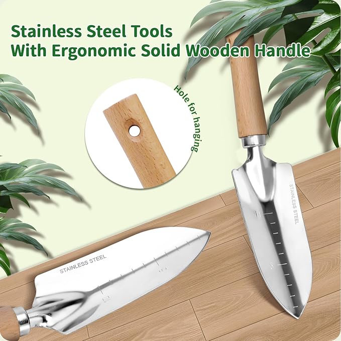 Gardening Tools 10-Piece Heavy Duty Stainless Steel Hand Tools with Durable Garden Tools Storage Tote,Rust-Proof Garden Tool Set, Ideal Gardening Gifts for Women Yellow Floral Pattern Design-PawvioPets