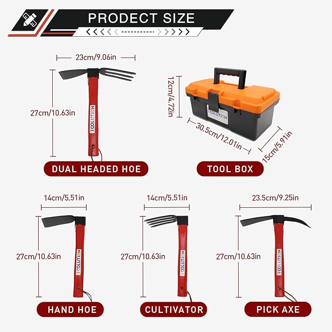 Garden Tool Set with Tool Box 4 Piece Heavy Duty Gardening Tools Kit with Hoe Rake Shovel Fork Non Slip Handle Garden Hand Tools for Digging Weeding Planting-PawvioPets