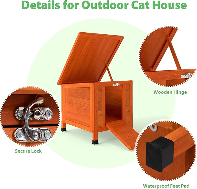 Coziwow Rabbit Hutch, Outdoor Cat House Weatherproof, Bunny Cage Indoor with Openable, Portable Small Animals Shelters with Nonslip Ramp for Hideout Rabbits/Feral Cats/Chicken/Small Animals-Orange-PawvioPets