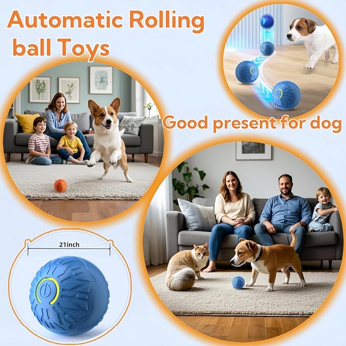 2025 New Interactive Dog Toys Dog Balls,Durable Motion Activated Automatic Rolling Ball Toys for/Small/Medium Dogs(Orange)-PawvioPets