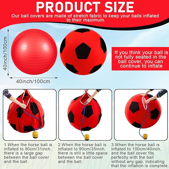 40inch Giant Herding Ball with Ball Cover Anti Burst Please Watch VCR for How to Inflation Horse Toys for Horses Stall Entertainment Play, Pump Included(Red Color,Stylish)-PawvioPets