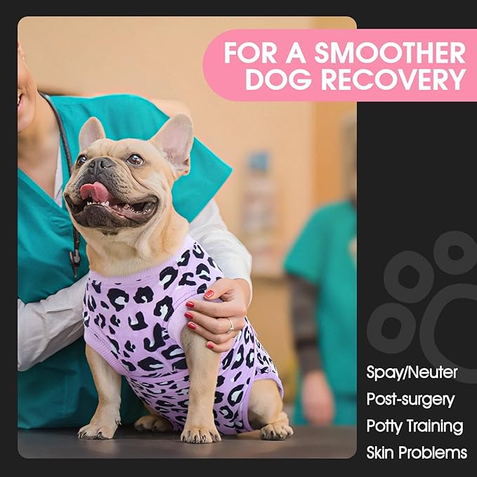 FUAMEY Recovery Suit for Dogs After Surgery,Soft Breathable Dog Bodysuit E-Collar & Cone Alternative Surgical Suit,Male Female Dog Neuter Spay Suits Anti Licking Wounds Onesie Purple Leopard S-PawvioPets