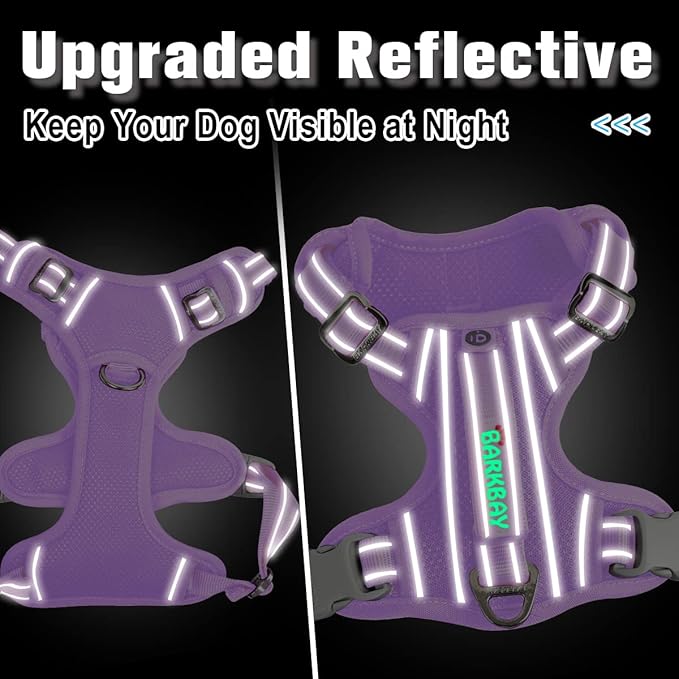 BARKBAY Dog Harness No Pull with ID Tag Pocket - Heavy Duty, Reflective, Easy Control for Large Dogs(Violet Purple,XL)-PawvioPets