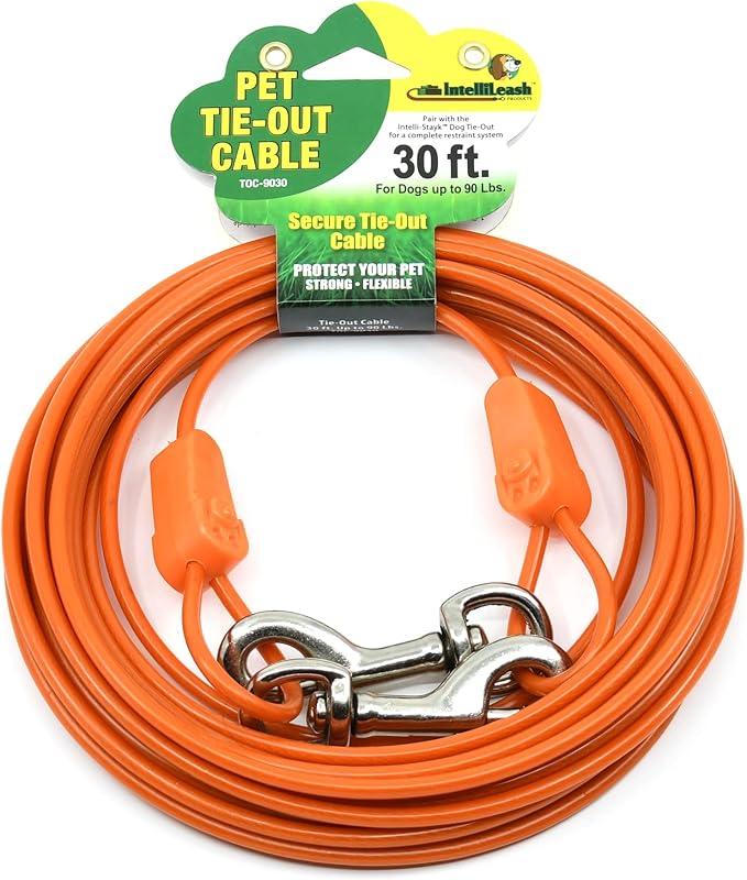 30FT Tie-Out Cables for Dogs - Strong, Safe, and Durable Dog Tie-Outs for Small Dogs up to 90 Pounds - Weather and Wear Resistant Galvanized Aircraft Cable for Outside Use-PawvioPets