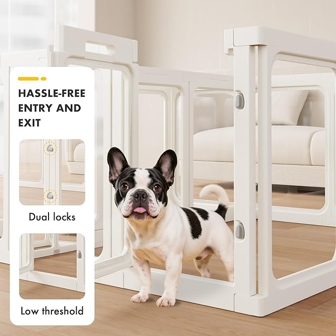 Acrylic Dog Playpen with Door, 24" 10PCS Clear Pet Play Pen Indoor for Small Animals, Transparent Puppy Fence Kennel Rabbit Ferret, Doggie Cages Yard Easy Assemble-PawvioPets