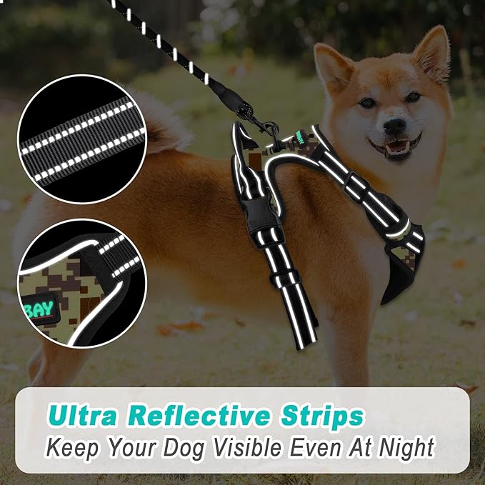 BARKBAY No Pull Dog Harness Large Step in Reflective Dog Harness with Front Clip and Easy Control Handle for Walking Training Running(Desert camo,L)-PawvioPets