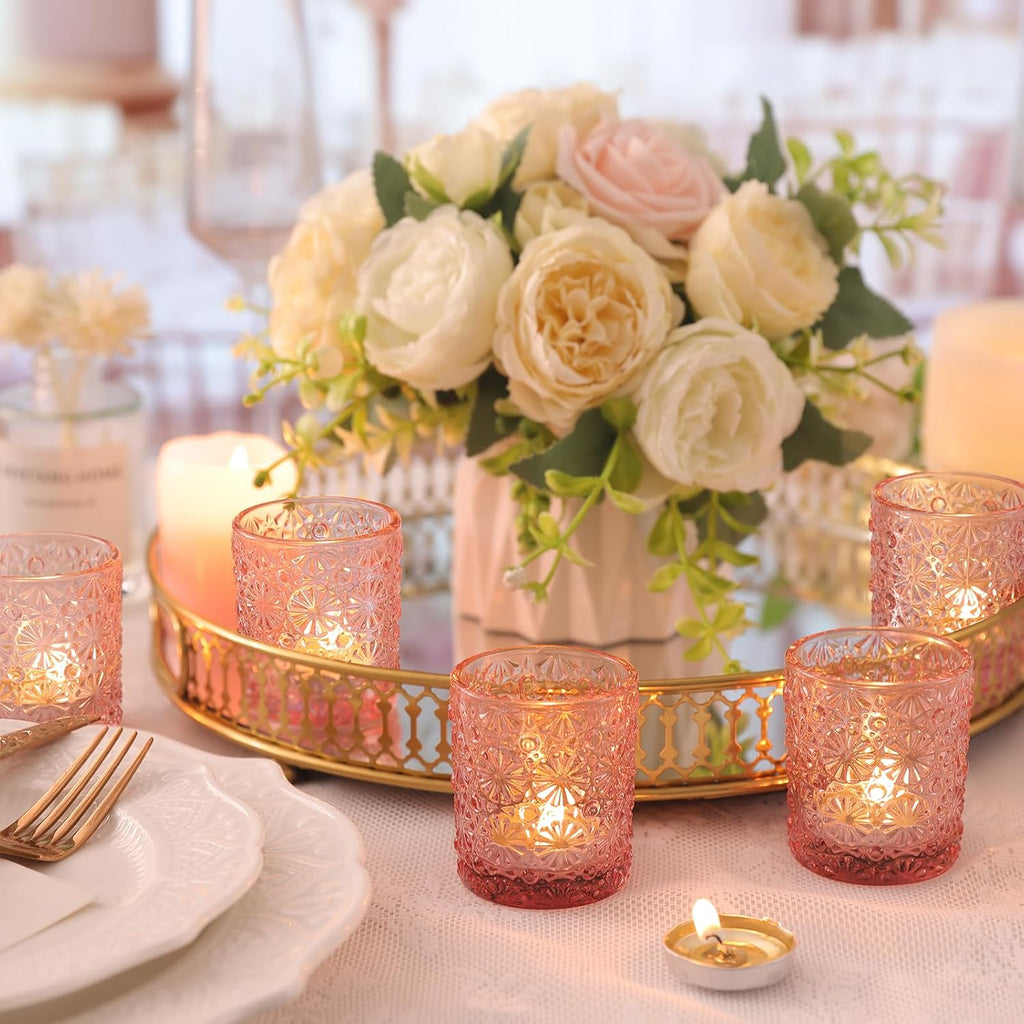 Pink Votive Candle Holder Set of 36, Flower Tea Lights Candles Holders for Wedding Table Centerpieces, Birthday Parties, Anniversary, Pink Bridal Shower and Holiday Decorations