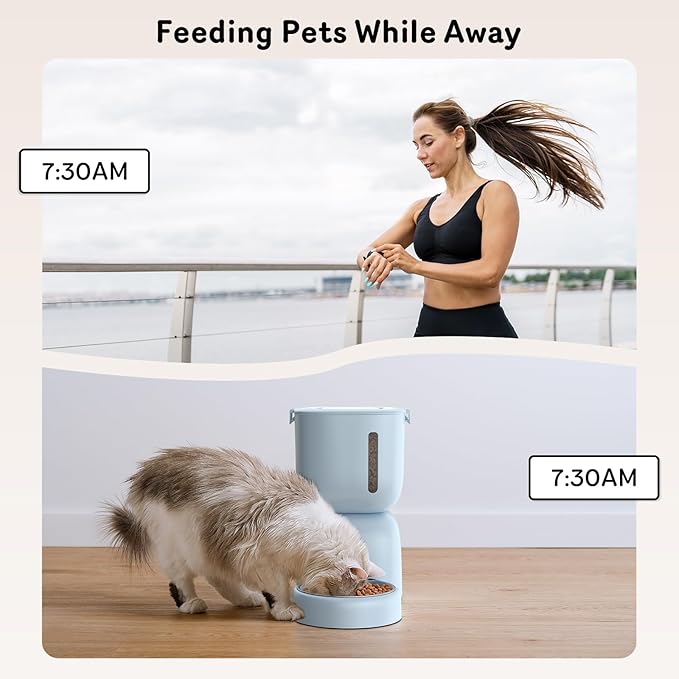 Automatic Cat Feeder and Water Dispenser FW1, Wire or Battery Cat Food Dispenser Timer Pet Feeder - Locking Lid, Desiccant Bag, Programmable Portion Control, 4 Daily Meals, 10s Voice Recorder-Blue-PawvioPets