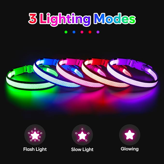 Flashseen LED Dog Collar, Light Up Dog Collar USB Rechargeable, Brightest Dog Lights for Night Walking, Adjustable Dog Collar Light for Dog Safety(Small, Ruby Red)-PawvioPets