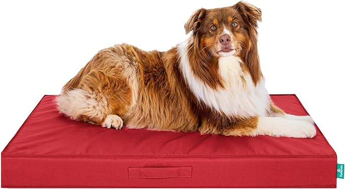 FurHaven Cooling Dog Bed – XL Foam Mattress for Joint Pain Relief, Waterproof Liner, Removable Washable Cover, Durable for Outdoor Use, Deluxe Grid Indoor/Outdoor Bed – Red, Jumbo-PawvioPets