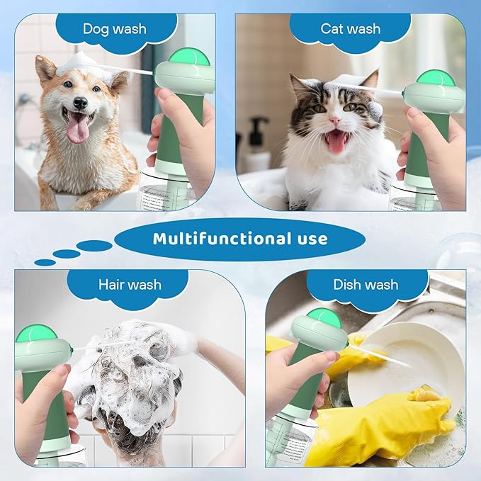 Electric Dog Shampoo Dispenser,IPX7 Cat Shampoo Sprayer,Pet Bath Supplies Automatic Foaming Shampoo Dispenser for Dog Deep Cleaing,Kitchen Sink，Bathroom Green-PawvioPets