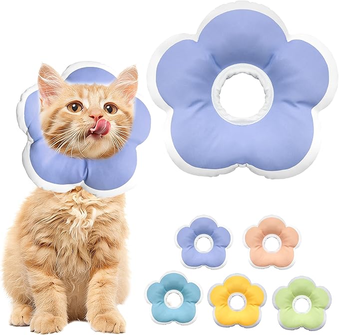 Cat Cone Collar Soft, Waterproof Cats Cones to Stop Licking After Surgery, Adjustable Soft Elizabeth Cats Collars for Wound Healing, Flower Shape Cat Recovery Collar (Purple, X-Small)-PawvioPets
