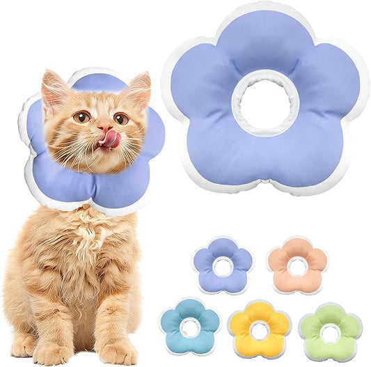 Cat Cone Collar Soft, Waterproof Cats Cones to Stop Licking After Surgery, Adjustable Soft Elizabeth Cats Collars for Wound Healing, Flower Shape Cat Recovery Collar (Purple, X-Small)-PawvioPets