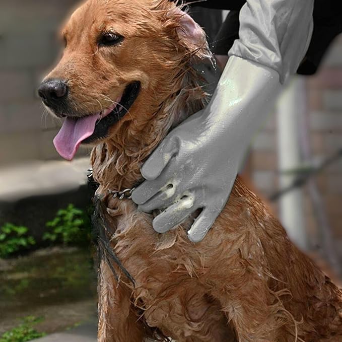 Dog Washing Gloves, Pet Grooming Gloves with Soft Brushes, Bathing and Massaging for Dogs and Cats, Silicone Heat Resistant Cleaning Gloves with High-Density Teeth (Gray)-PawvioPets