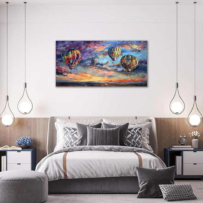 Extra Large Wall Art Hot Air Balloons Canvas Living Room Pictures Framed Prints Colorful Oversize Wall Decor Animal Painting Artwork for Bedroom Dining Home 60"x30"-PawvioPets
