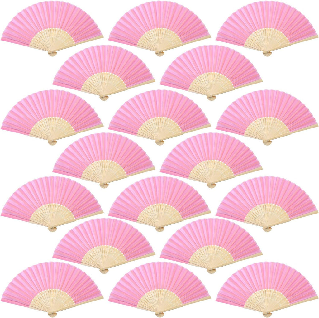 Aneco 18 Pieces Pink Handheld Cloth and Bamboo Folding Fans for Wedding Decoration, Church Gifts, Party Favors, DIY Decoration