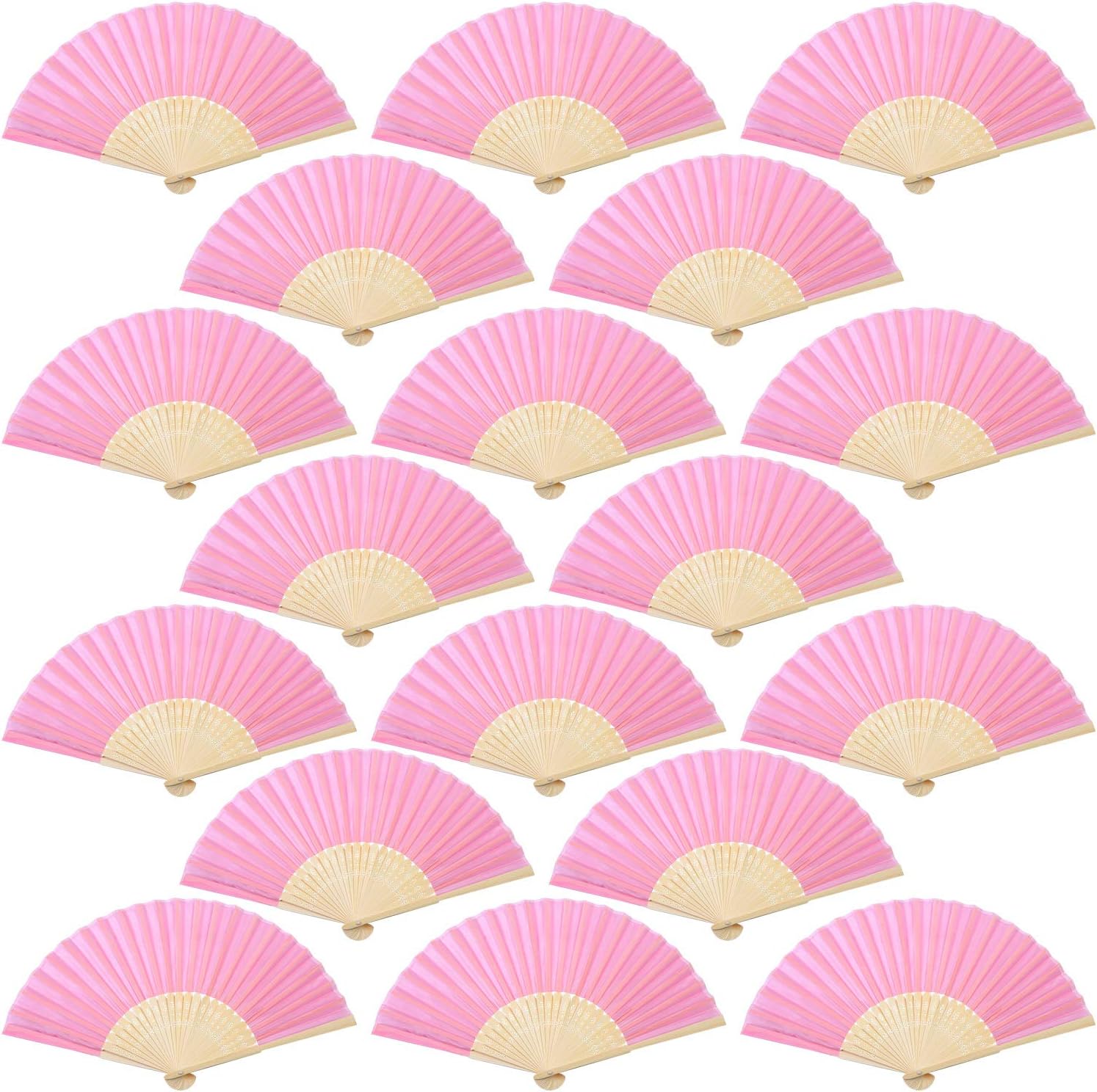 Aneco 18 Pieces Pink Handheld Cloth and Bamboo Folding Fans for Wedding Decoration, Church Gifts, Party Favors, DIY Decoration