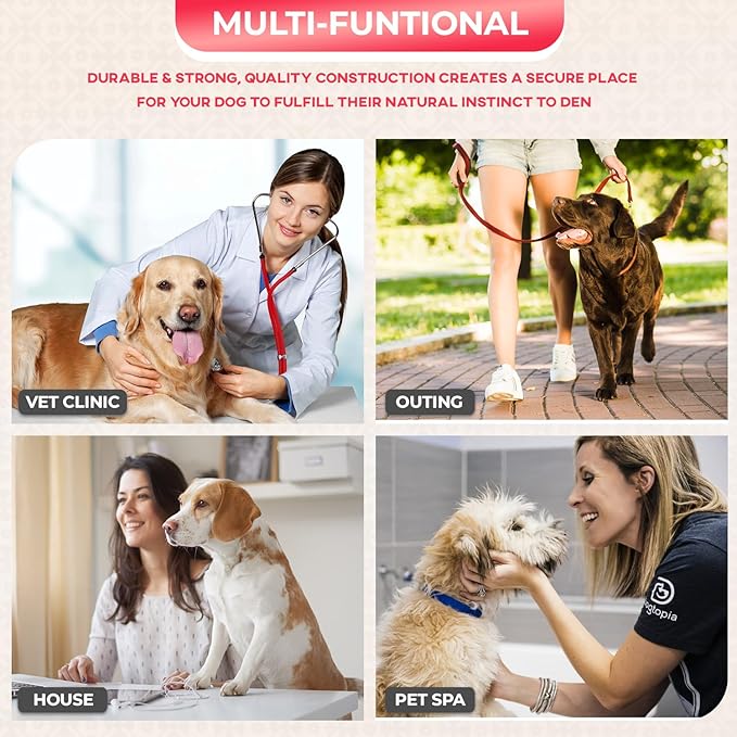 FDW Dog Crate for Large Dogs 48 Inch Folding Metal WirePet Cage Double Door W/Divider Panel Indoor Outdoor Kennel Leak-Proof Plastic Tray,Pink-PawvioPets