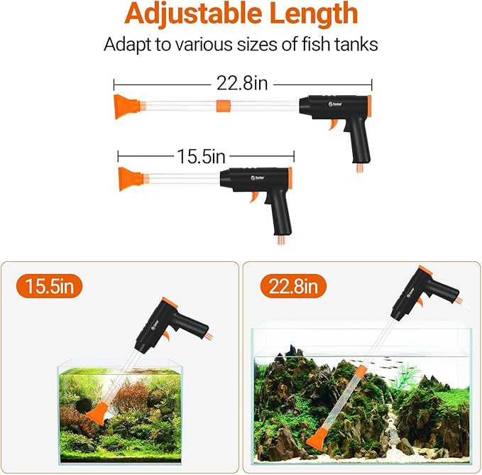 132GPH Manual Aquarium Gravel Cleaner, Fish Tank Siphon Vacuum Cleaner with Adjustable Water Flow for Cleaning Dirt, Water Change & Wash Sand Aquarium Cleaning Tools-PawvioPets