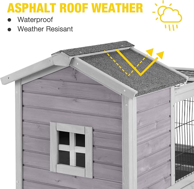 AIVITUVIN Rabbit Hutch Indoor with Wire Rabbit Cage Outdoor Bunny Cage with Run Guinea Pig Cage Leakproof Pull Out Tray-PawvioPets