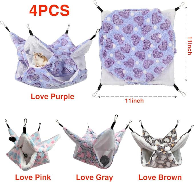 4Pcs Rat Guinea Pig Hanging Hammock Ferret Hanging Bed Pet Cage Hammock Accessories for Small Animals Chinchilla Parrot Sugar Glider Ferret-PawvioPets