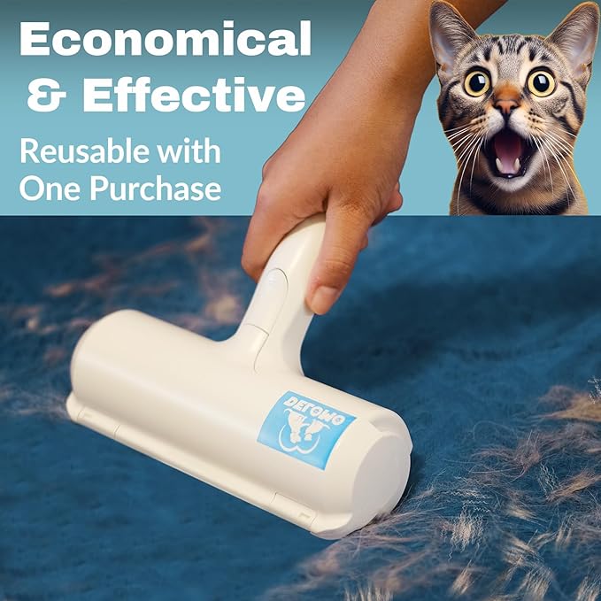 DELOMO Pet Hair Removal Tool: Pet Hair Remover with Fur Bin - Reusable Lint Roller for Pet Hair - Cat and Dog Hair Remover for Couch, Furniture, Carpet, Clothes, Car Seat - Essential for Pet Owners-PawvioPets