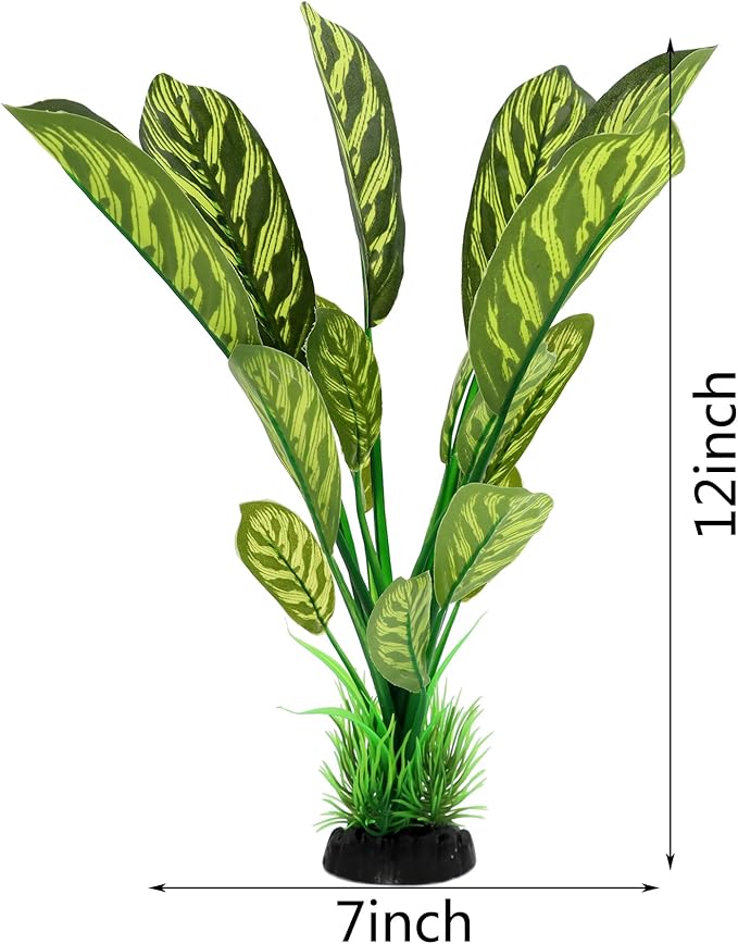ALEGI Silk Aquarium Plants, 12 Inch Artificial Silk Plants Decorations for Fish Tank,Aquarium Décor Plastic Plants (Green with Stripes, 2 Pack)-PawvioPets