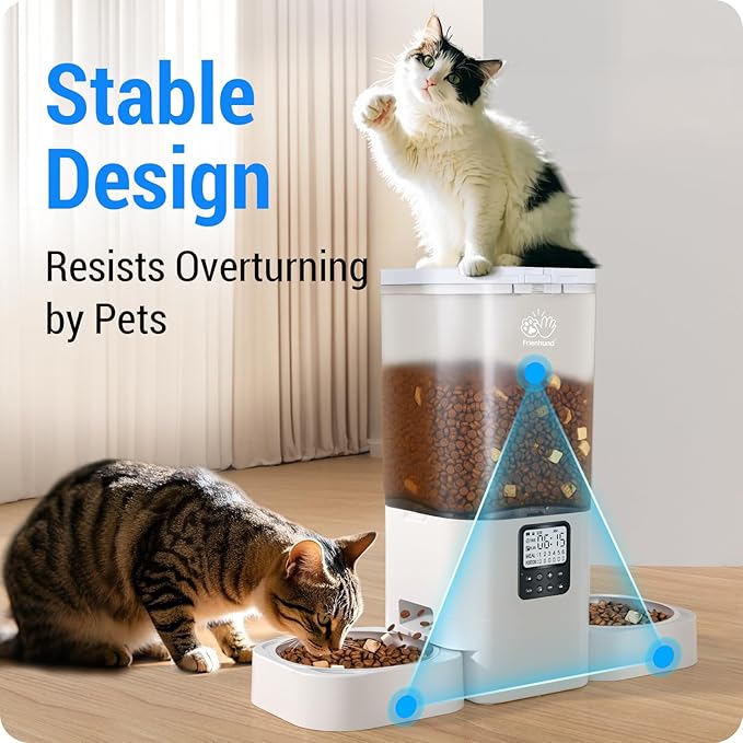 Automatic Cat Feeder with Slow Feed for 2 Cats: Timed Automatic Dog Feeder with Information Visualization Interface, Cat Food Dispenser for Multiple Pets, Detachable for Easy Cleaning-29 Cup-PawvioPets