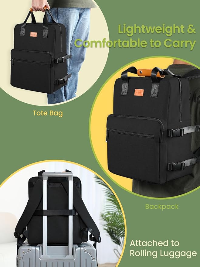 Dog Travel Bag, 25L Airline Approved Dog Travel Backpack for Pet Travel Accessories with 2 Food Storage Containers, 2 Foldable Bowls for Short Trips, Black-PawvioPets