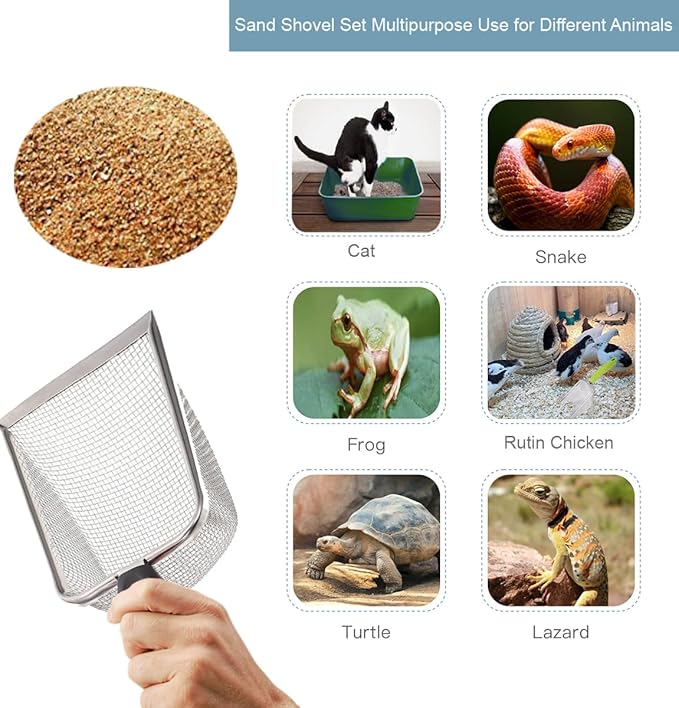 3PCS Cat Litter Scoop, Reptile Stainless Steel Fine Mesh,Litter Cleaner Corner Scoop Sand Sifter (Black-Green-Red)-PawvioPets