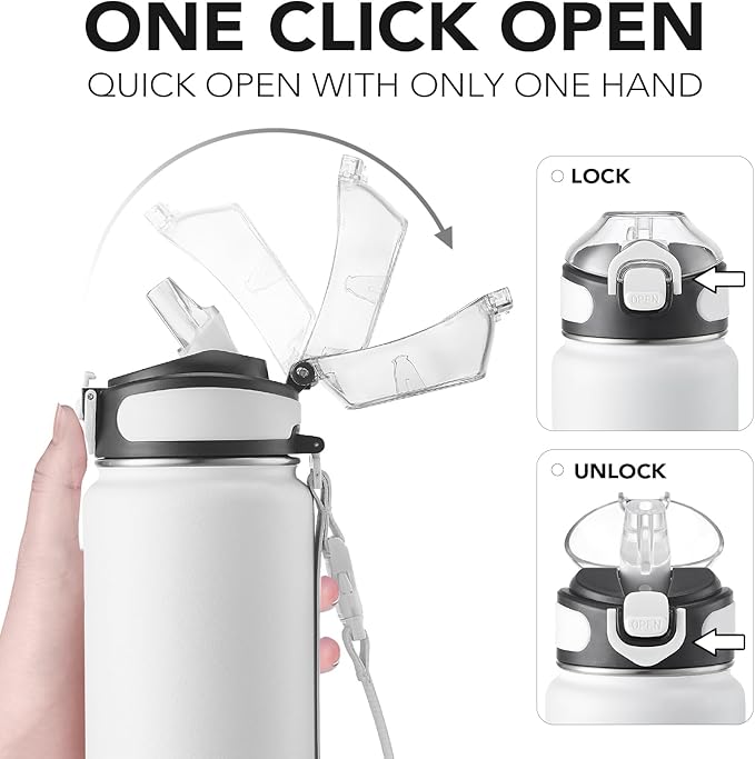 Enerbone 32 oz Insulated Water Bottle, Stainless Steel Bottle with Carrying Strap, Double-Wall Vacuum Insulation Design, Leakproof Sports Bottle with Straw, Keep Drinks Cold or Hot for Hours-PawvioPets