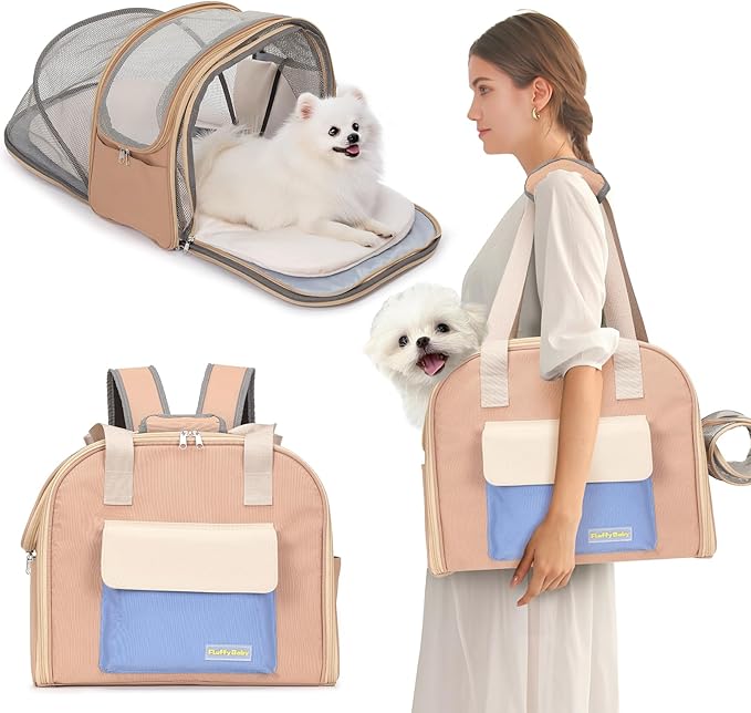 Expandable Pet Carrier Backpack, Cat Carrier Backpacks with Breathable Mesh for Cats Small Dogs Puppies Up to 25 Lbs Airline Approved Waterproof Travel Carrier with Safety Buckle for Hiking & Flights-PawvioPets