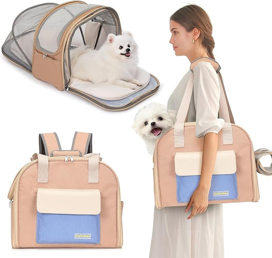 Expandable Pet Carrier Backpack, Cat Carrier Backpacks with Breathable Mesh for Cats Small Dogs Puppies Up to 25 Lbs Airline Approved Waterproof Travel Carrier with Safety Buckle for Hiking & Flights-PawvioPets