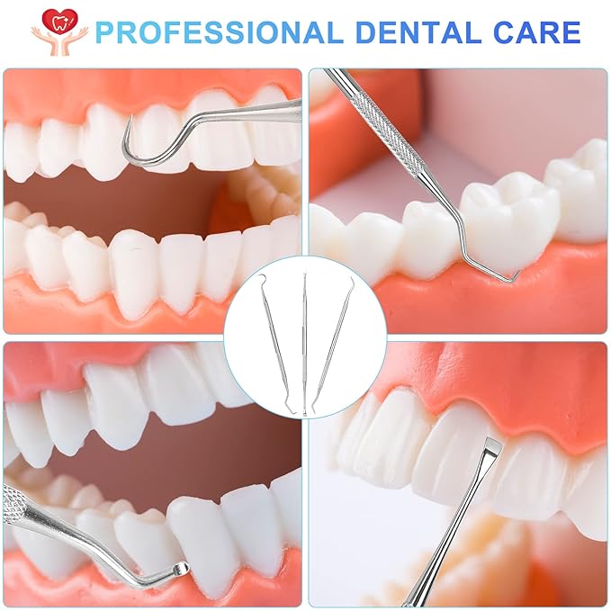 Dental Tools, 3 Pack Teeth Cleaning Tools Stainless Steel Dental Scraper, Pick Hygiene Set for Dentist, Personal Using, Family Oral Care, Pets, Cat, Dog - Tooth Tartar Plaque Scraper Remover-PawvioPets
