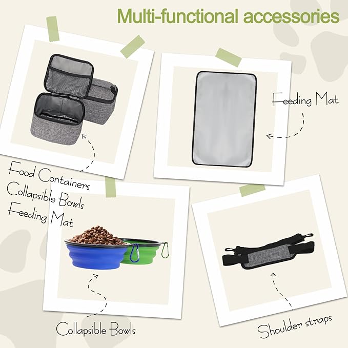 Dog Travel Bag,Weekend Pet Travel Bag Set for Dog and Cat,Airline Approved Tote Multi-Function Dog Bags for Traveling,Include 2 Collapsible Bowls,2 Food Storage Containers,1 Feeding Mat,Gray-PawvioPets