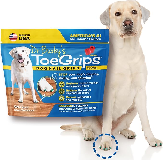Dr Buzby's Small ToeGrips for Dogs - Instant Traction on Wood/Hardwood Floors - Anti Slip Relief - Grippers for Senior Dogs - Stop Sliding Instantly - Rubber Nails for Paws - 1 Pack (20 Grips)-PawvioPets