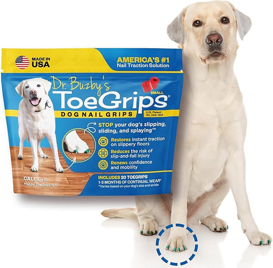 Dr Buzby's Small ToeGrips for Dogs - Instant Traction on Wood/Hardwood Floors - Anti Slip Relief - Grippers for Senior Dogs - Stop Sliding Instantly - Rubber Nails for Paws - 1 Pack (20 Grips)-PawvioPets