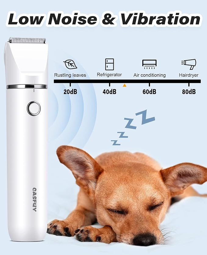 Casfuy Cordless Dog Paw Trimmer - Low Noise Small Dog Clippers with Double Blades USB Rechargeable Grooming Clipper for Dogs Cats and Small Pets for Trimming Hair Around Paws, Eyes, Ears, Face, Rump-PawvioPets