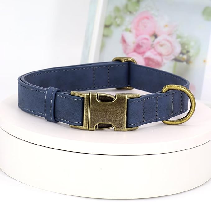 Didog Soft PU Leather Dog Collar, Stylish Quick Released Dog Collars for Small Dogs, Easy Clean Adjustable Pet Collar for Daily Walking, Blue, S Fit 10-16" Neck-PawvioPets