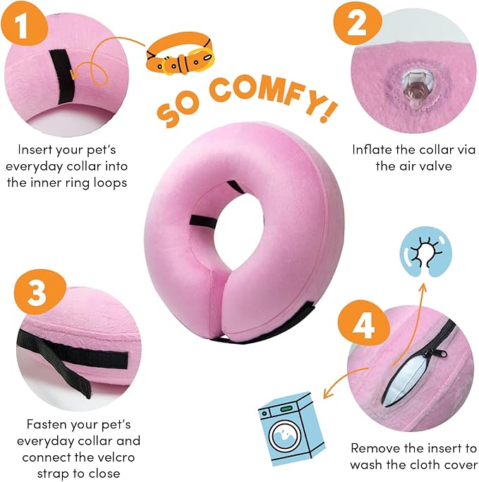 BENCMATE Inflatable Dog Cone Collar Alternative, Soft Dog Cone for Small Medium Large Dogs and Cats, Neck Recovery ECollar Donut Collar After Surgery (Large, Pink)-PawvioPets