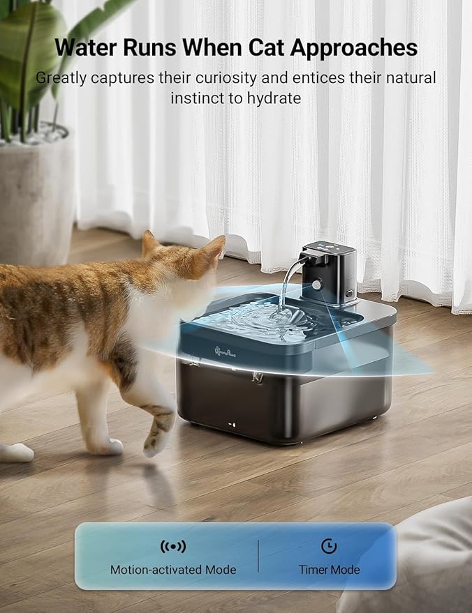DownyPaws Cat Water Fountain Cordless, 84oz/2.5L Fursink Wireless Pet Water Fountains for Cats Indoor, Battery Operated Cat Drinking Fountain with Motion Sensor, Ultra Quiet Pump, BPA-Free, Black-PawvioPets
