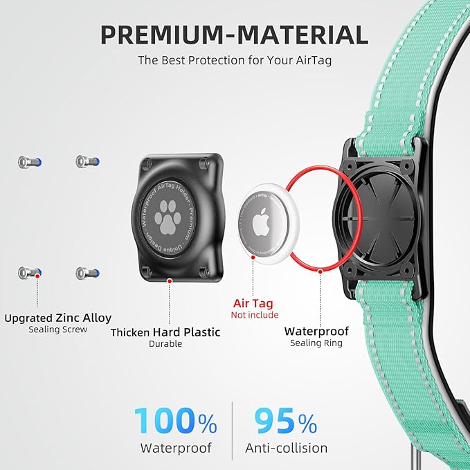 Airtag Dog Collar - 100% Waterproof Air tag Dog Collar Holder for Apple AirTag, Reflective, Soft Padded, Everlasting, GPS Dog Collar for Small Medium Large Dogs (Teal, XL)-PawvioPets