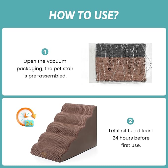 Extra Wide Dog Stairs 19.7" Width, Large Pet Step for Small Medium Dog, Puppy or Cat, Ramp for High Bed or Car, High Density Foam Ladder, Stable, 5 Step, 19.7x33x22.4 inch, Brown-PawvioPets