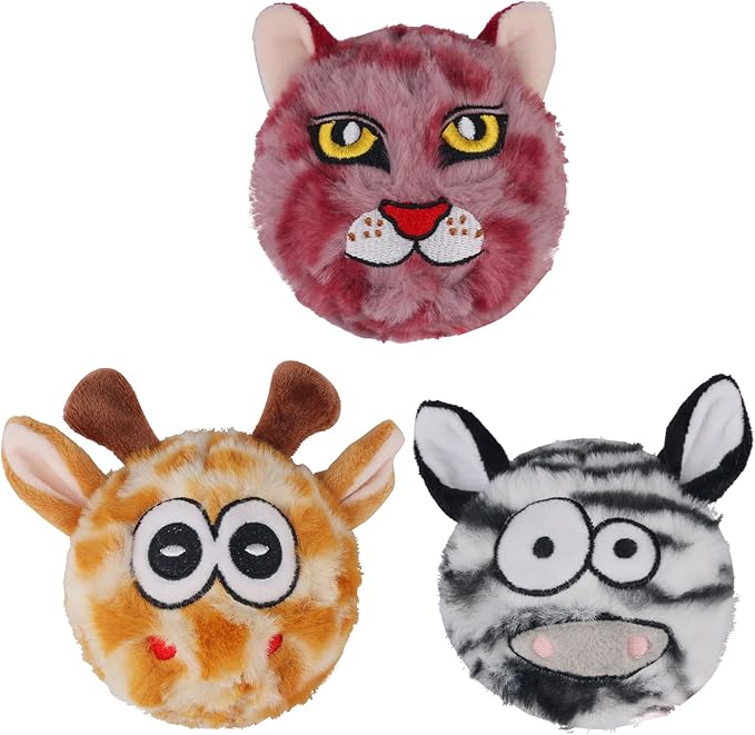 DKING 3Pack Squeaky Dog Balls,2 in1 Funny Puppy Ball Toys,Birthday Dog Toy for Small Medium Dogs (Animal Ball)-PawvioPets